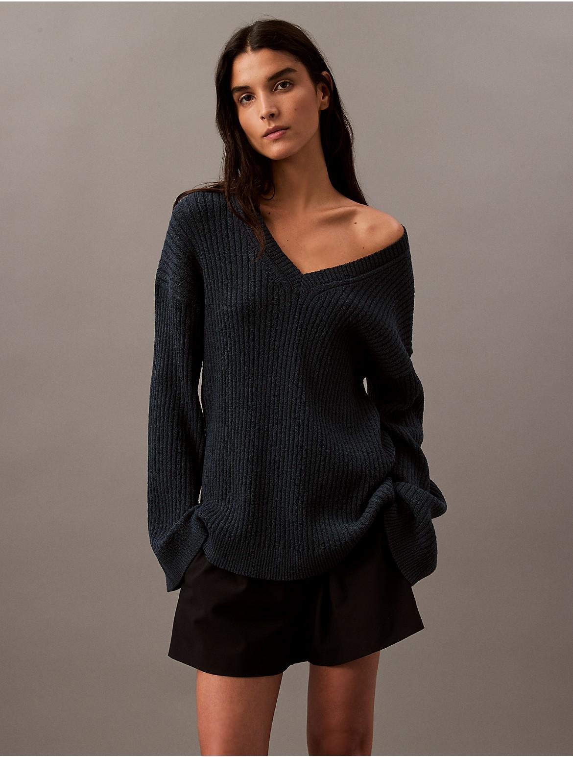 Boucle Relaxed V-Neck Sweater Product Image