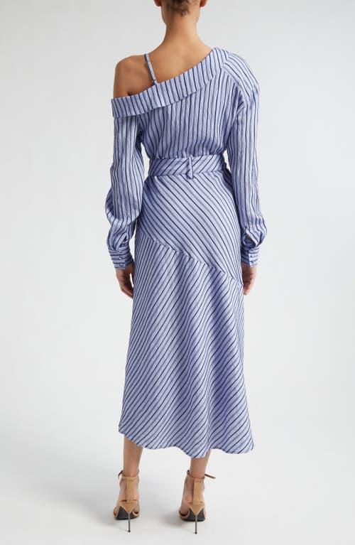 Marcella Belted One-shoulder Midi Shirt Dress In Navy Raincloud Product Image