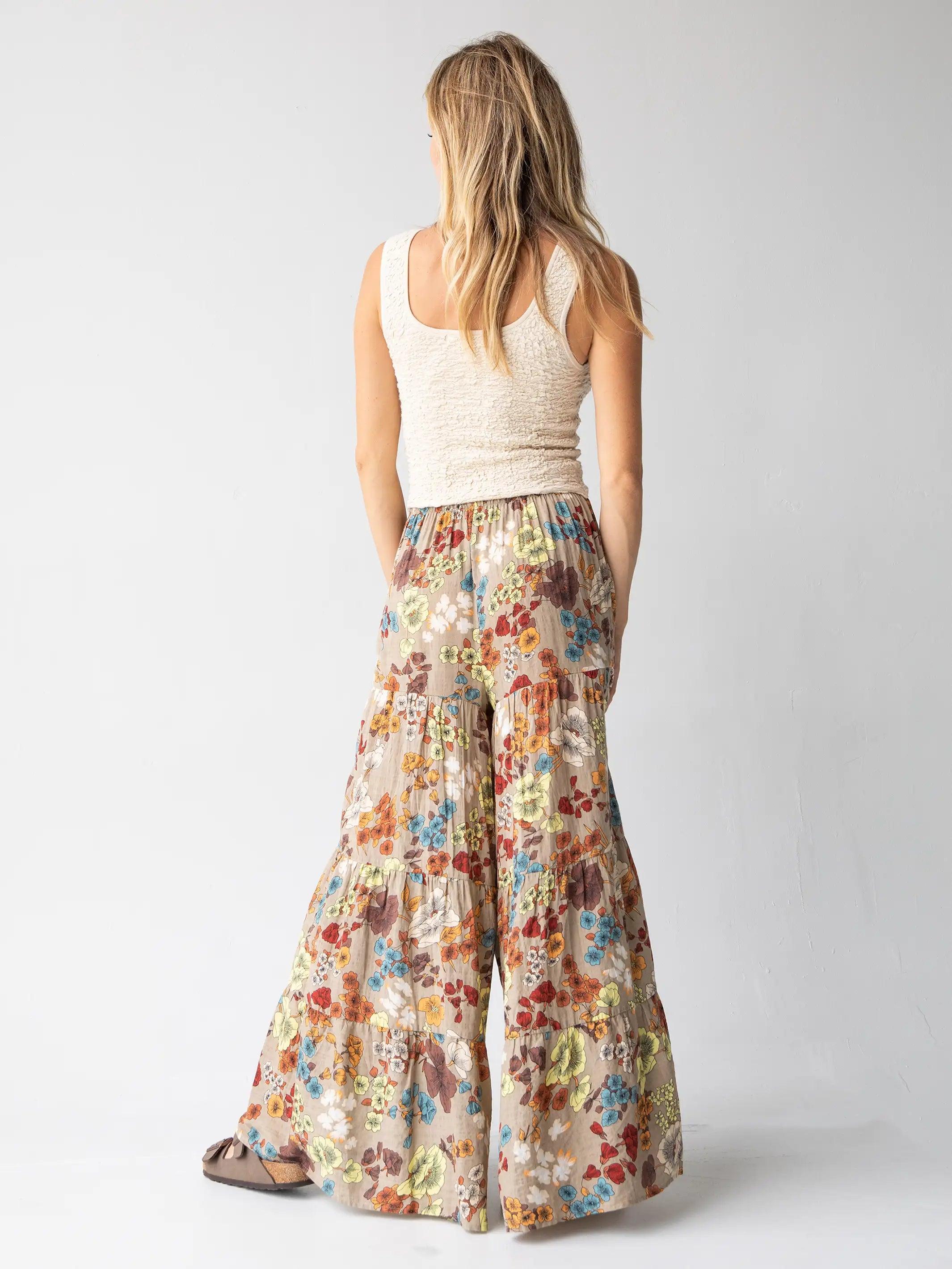 Patti Palazzo Pant - Tan Cream Floral Product Image