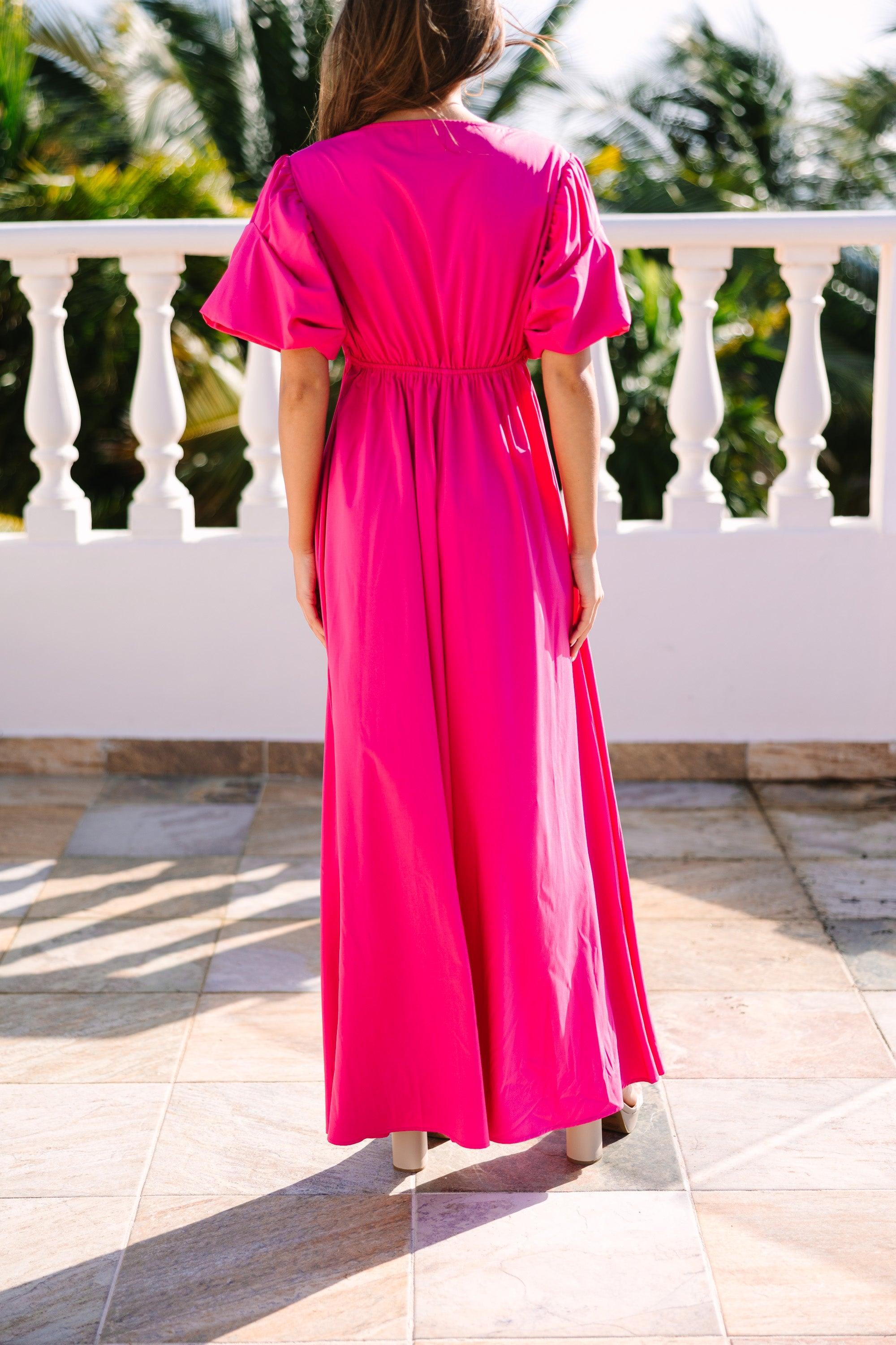 Keep It Up Fuchsia Pink Puff Sleeve Maxi Dress Female Product Image