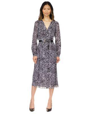 Michael Michael Kors Womens Animal-Print Kate Belted Dress - White/ Product Image