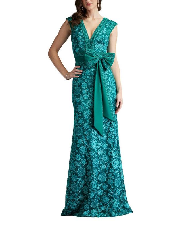 Womens Floral Lace Bow Sleeveless Gown Product Image