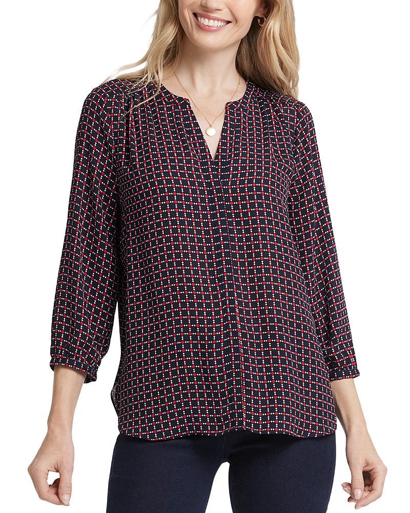 Nydj Three Quarter Sleeve Printed Pintucked Back Blouse Product Image