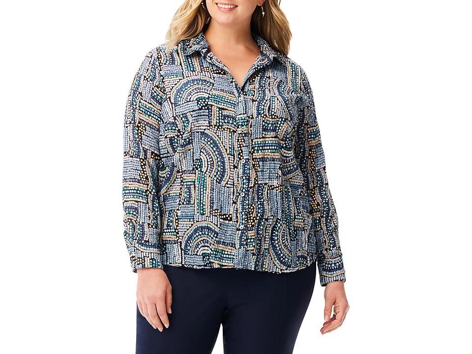 NIC+ZOE Mosaic Mix Crinkle Shirt Multi) Women's Clothing Product Image