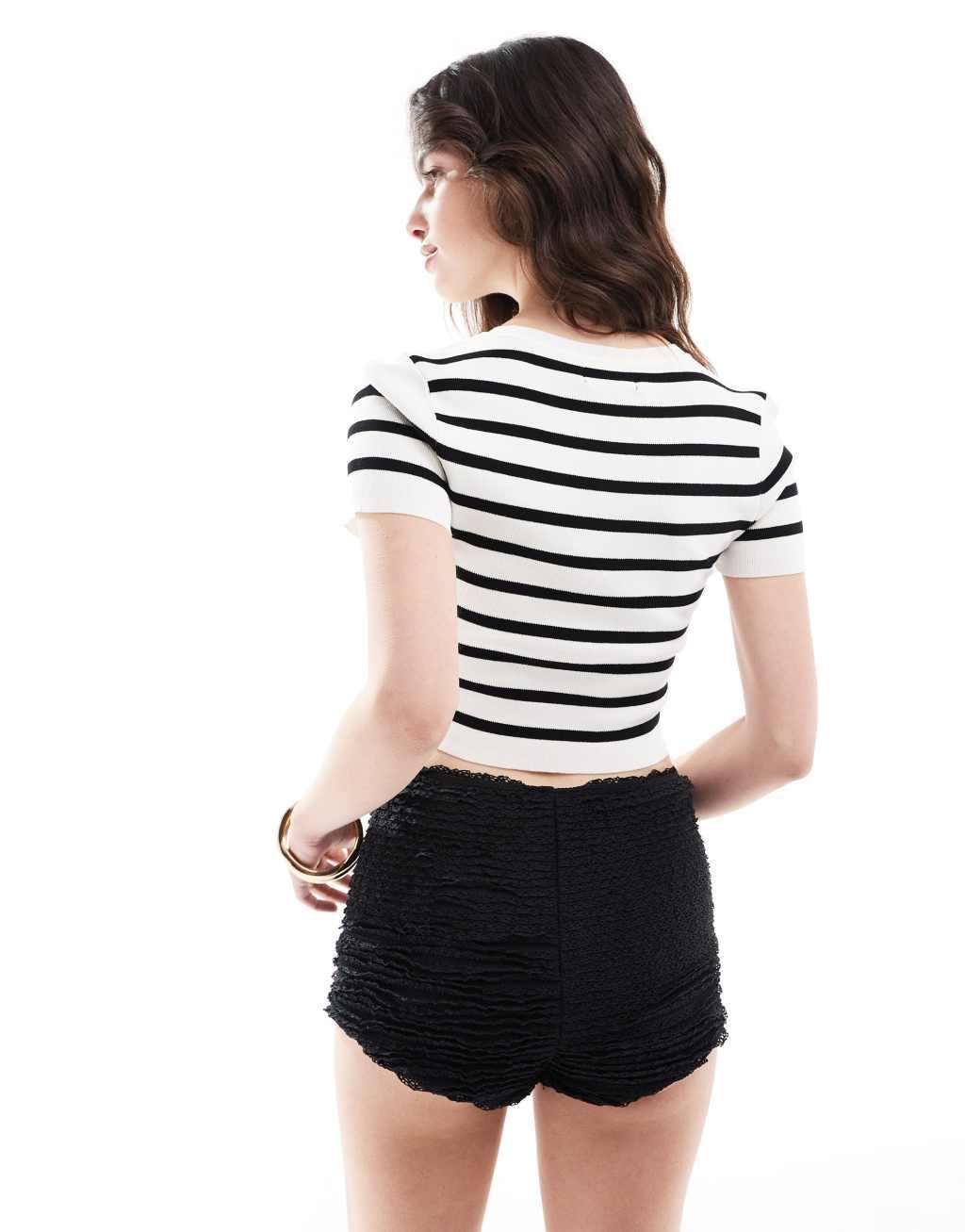 JDY cropped knit top in cream & black stripe product image