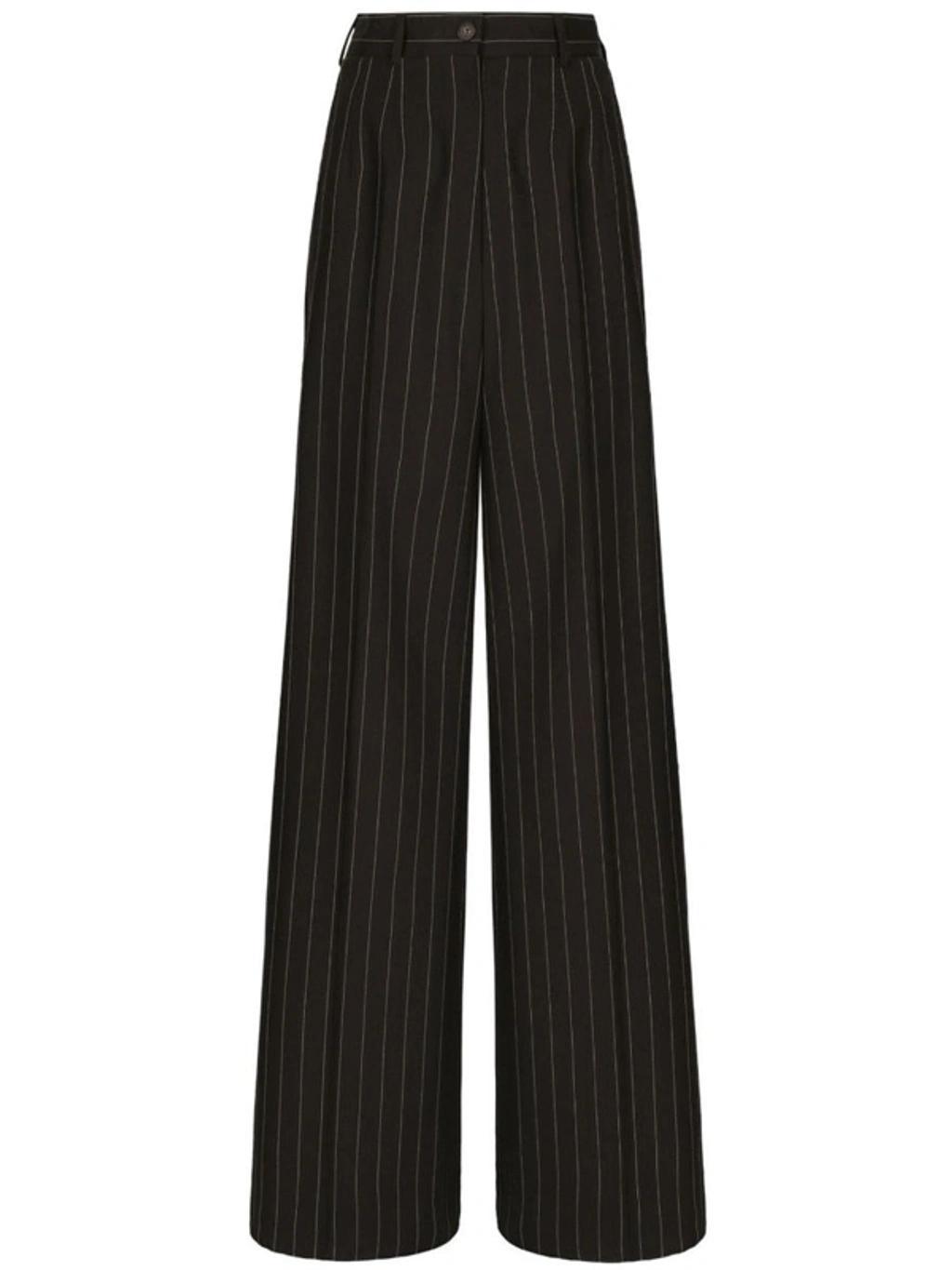 Pinstripe-print Wide-leg Trousers In Black Product Image