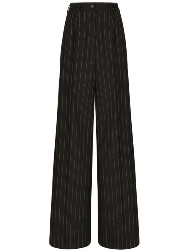 Pinstripe-print Wide-leg Trousers In Black Product Image