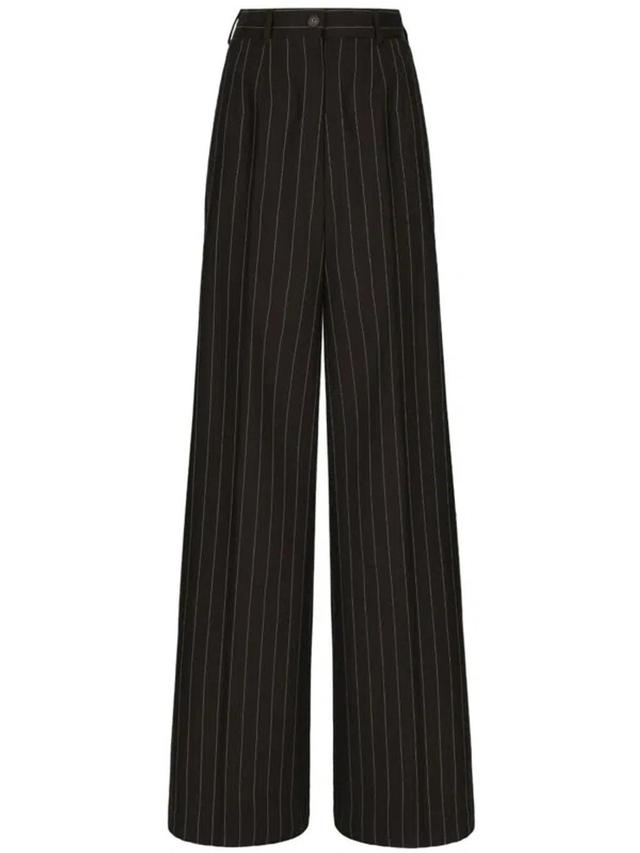 High Waist Pinstripe Flared Pants In Black/white Product Image