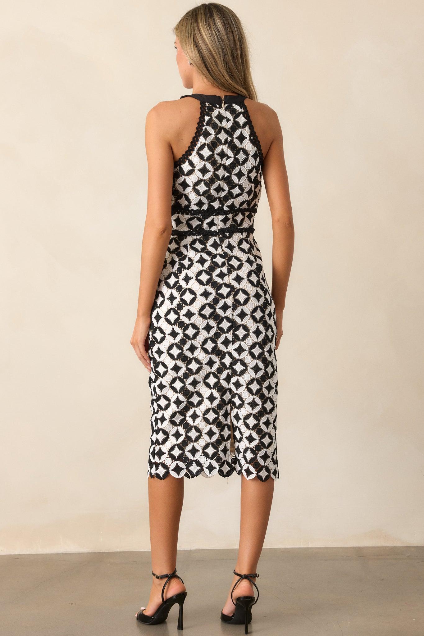 We've Arrived Black & White Embroidered Midi Dress Product Image