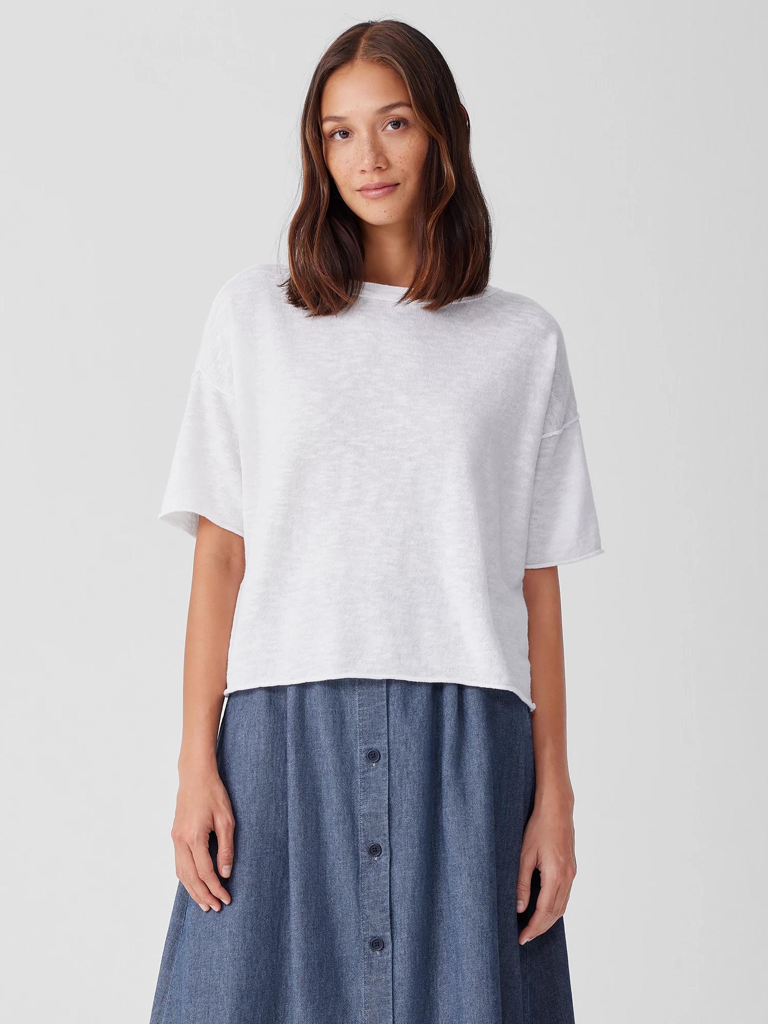 EILEEN FISHER Organic Linen Cotton Slub Bateau Neck Topfemale Product Image