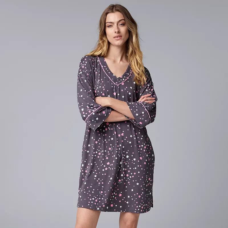 Womens Simply Vera Vera Wang 3/4-Sleeve Cozy Jersey Pajama Sleepshirt Product Image