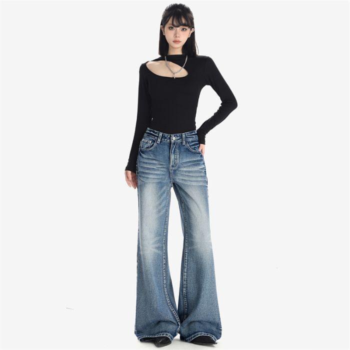 High Rise Washed Flared Jeans (Various Designs) Product Image