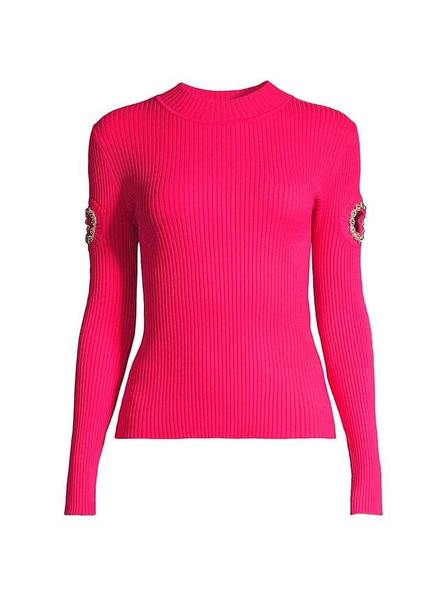 Womens Crystal Cut-Out Rib-Knit Top Product Image