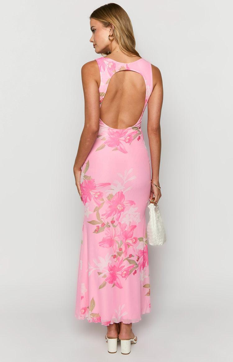 Sunflower Pink Floral Mesh Maxi Dress Product Image