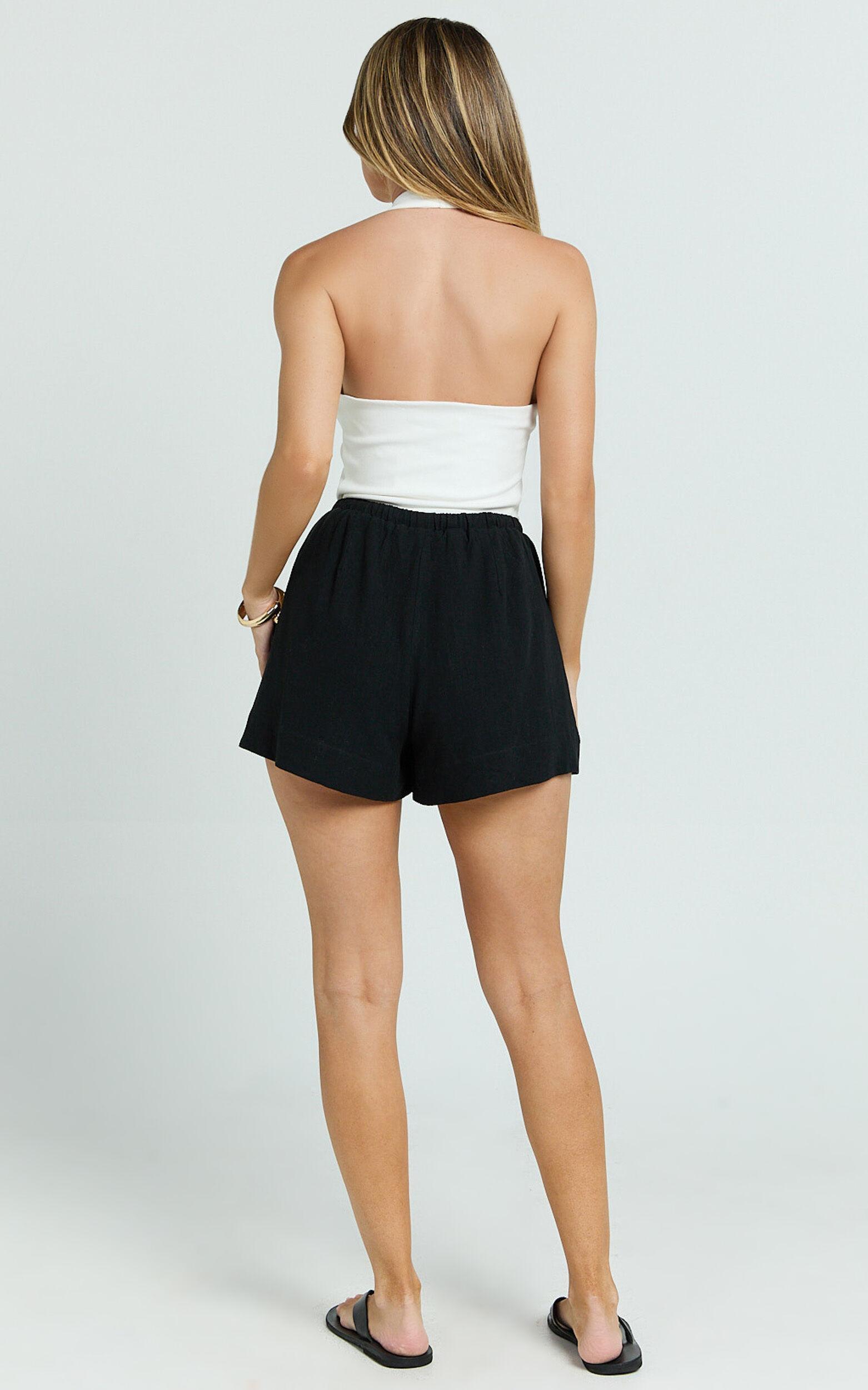 Olivia Shorts - Drawstring Relaxed Linen Look Shorts in Black Product Image