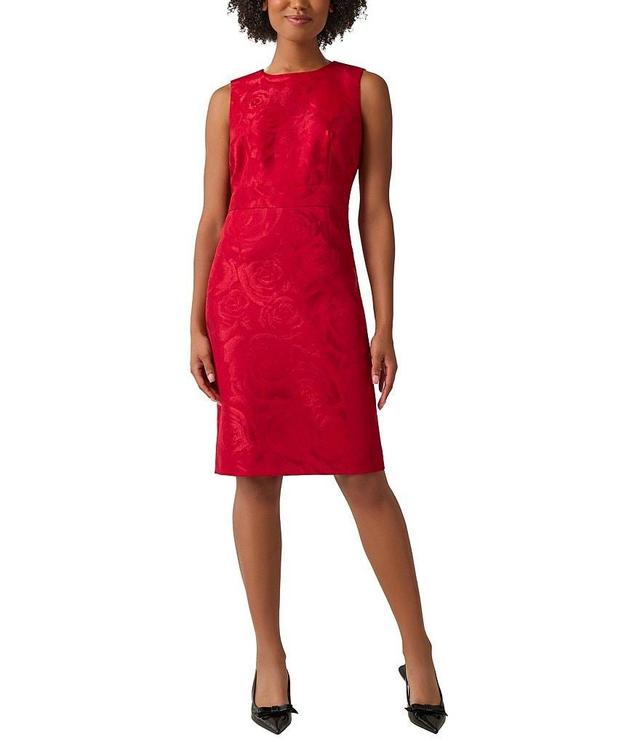 Kasper Floral Jacquard Crew Neck Sleeveless Sheath Dress Product Image