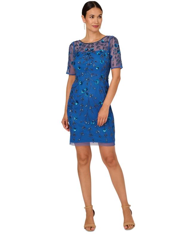 Adrianna Papell Womens 3D Floral Beaded Sheath Dress Product Image