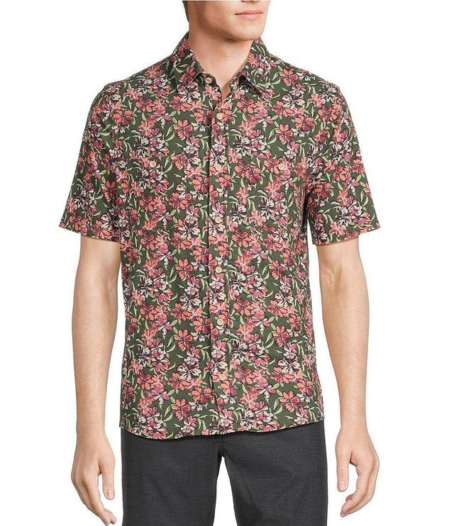 Rowm Rec & Relax Short Sleeve Floral Print Coatfront Shirt Product Image