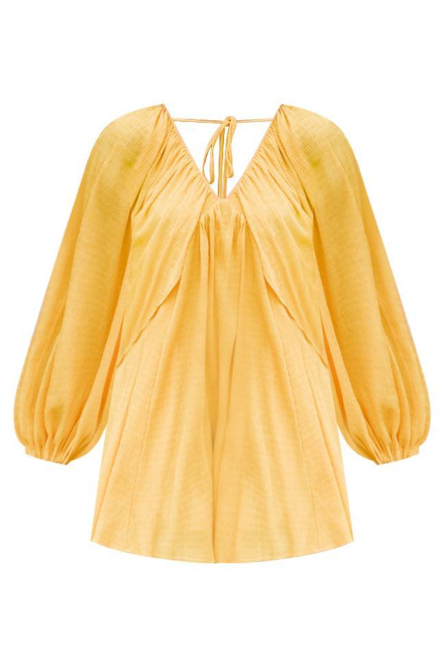 As Free As The Wind Yellow V Neck Bubble Sleeve Mini Dress FINAL SALE Product Image