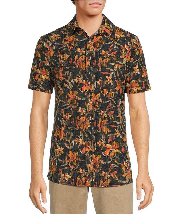 Rowm Crafted Rec & Relax Short Sleeve Textured Floral Print Shirt Product Image