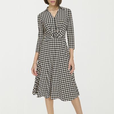 Marc New York Houndstooth Womens 3/4 Sleeve Midi Fit + Flare Dress product image