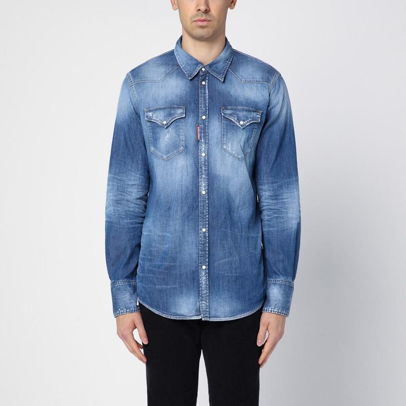 DSQUARED2 Washed-out Denim Shirt In Blue Product Image