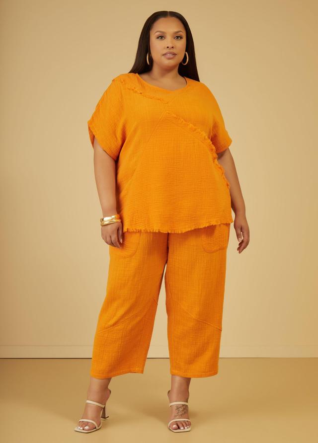 Plus Size Cropped Cotton Gauze Pants, - Ashley Stewart Product Image