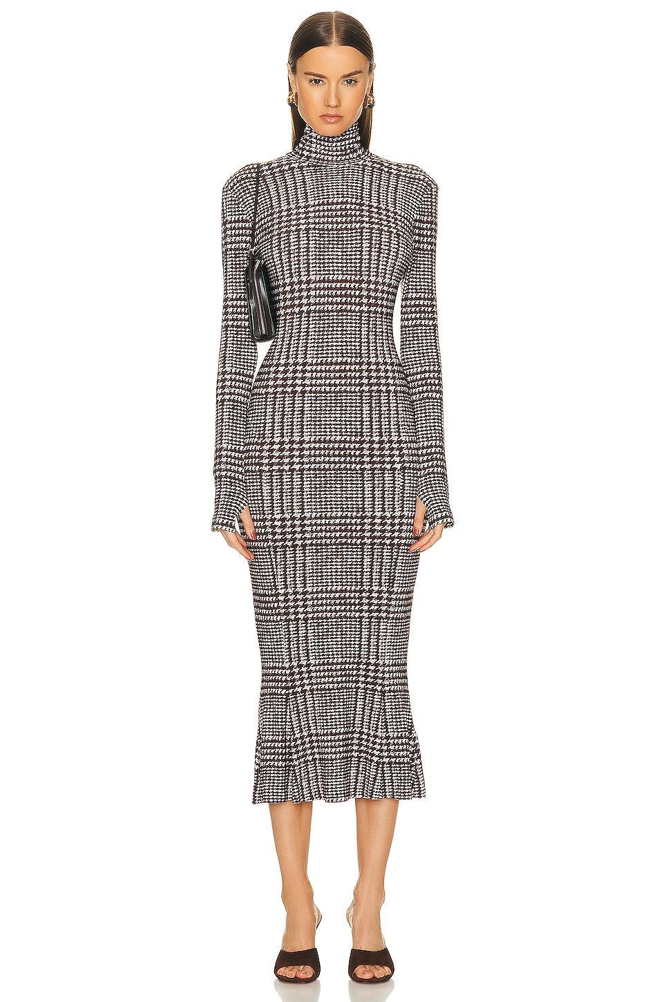 Womens Plaid Tweed Long-Sleeve Turtleneck Fishtail Dress Product Image