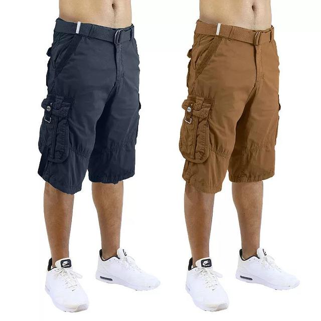 Mens Blu Rock 2-Pack Distressed Cotton Cargo Shorts with Belt Navy Dark Green Product Image