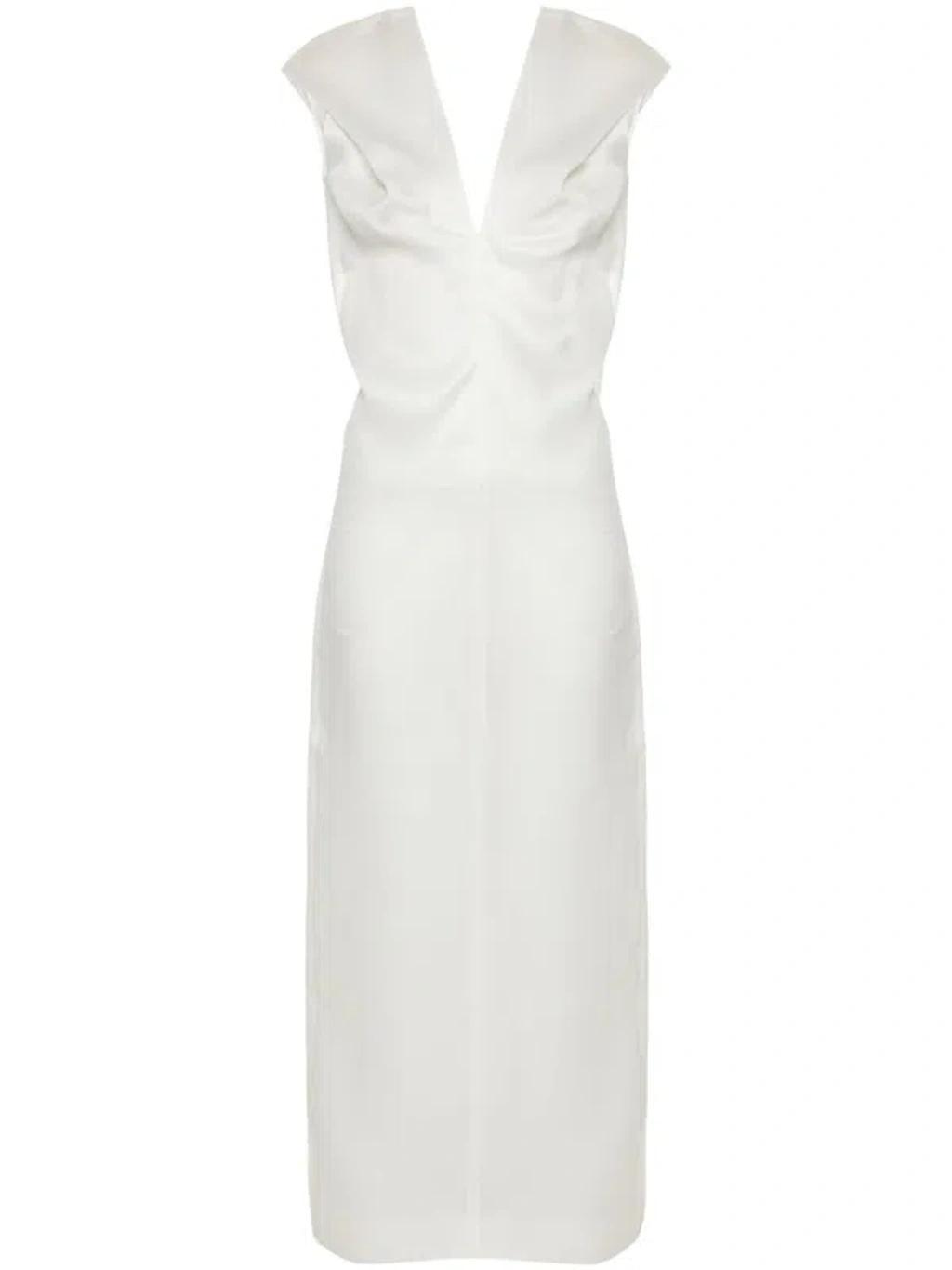 Ima Gathered Silk-gazar Midi Dress In Neutrals Product Image