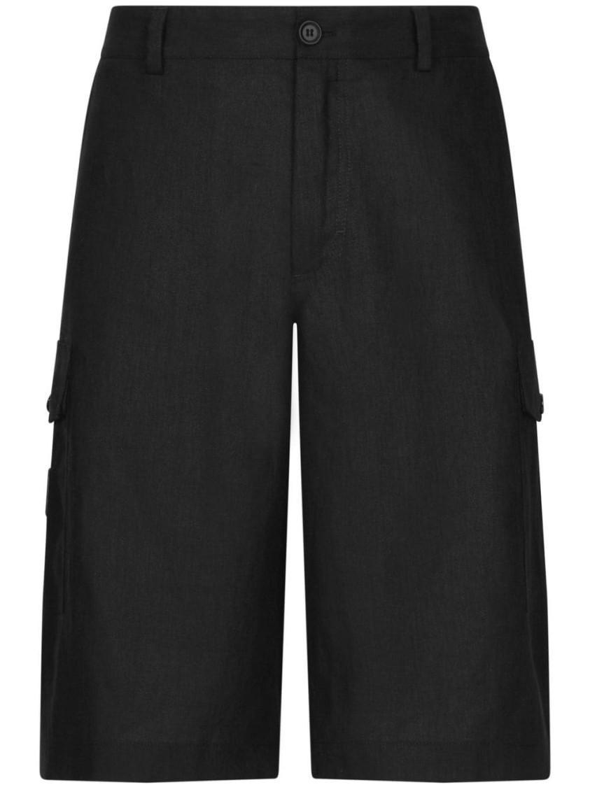 Straight-leg Linen Cargo Shorts In Black Product Image