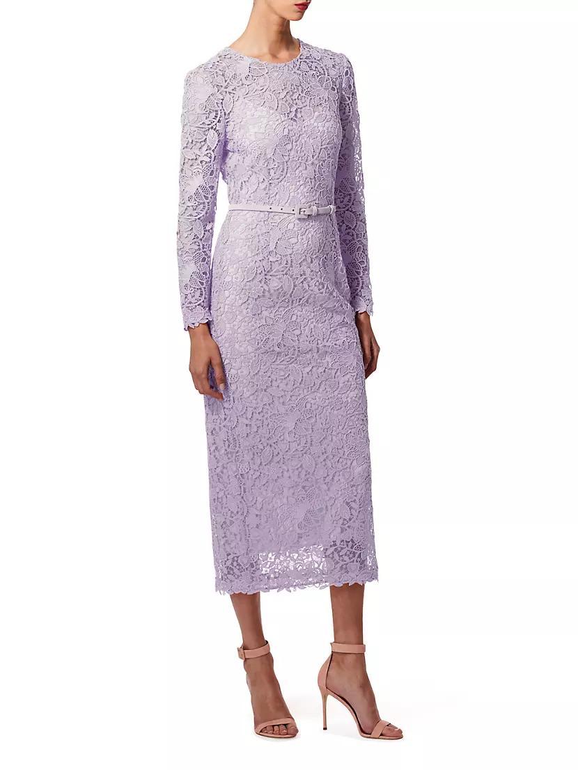 Lace Crewneck Belted Midi-Dress Product Image