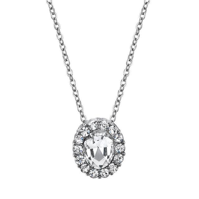 1928 Jewelry Silver Tone Crystal Oval Pendant Necklace, Womens, White Product Image