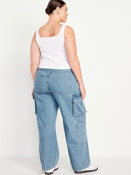 Mid-Rise Baggy Wide-Leg Cargo Jeans Product Image