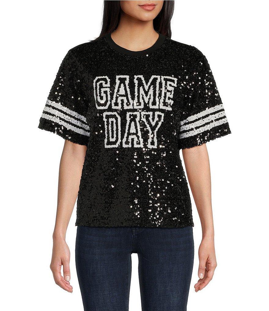 Miss Chievous Long Sleeve Game Day Oversized Sequin T-Shirt Product Image