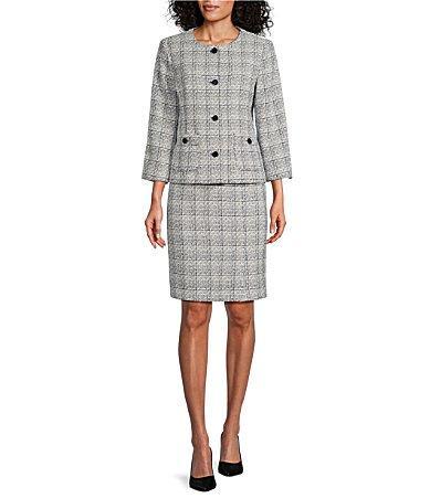 Nipon Boutique Tweed Button Front Patch Pocket Pencil Slit Jacket Skirt Set Product Image