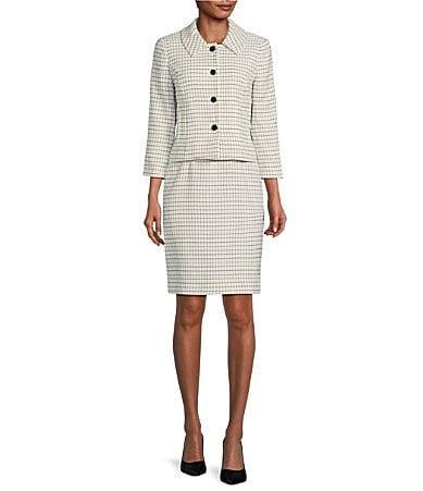 Nipon Boutique Womens Checkered Button-Front Jacket & Sheath Dress Suit - Vanilla Ice Product Image