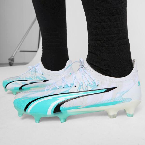 PUMA ULTRA ULTIMATE RUSH Firm Ground/Artificial Ground Women's Soccer Cleats Shoes in White/Elektro Aqua/Black Product Image