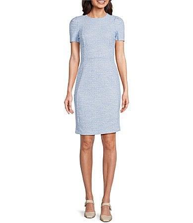 Calvin Klein Womens Tweed Short-Sleeve Sheath Dress Product Image