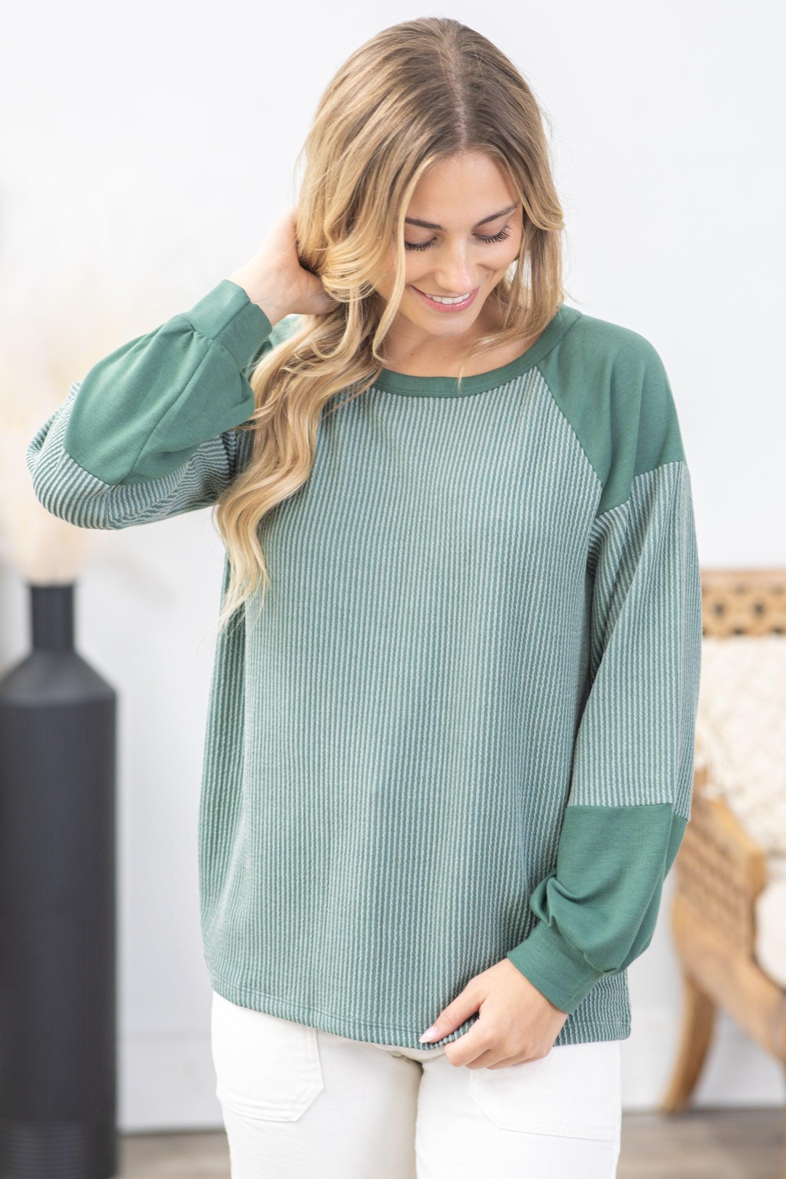 Ribbed Colorblock Knit Long Sleeve Top Product Image