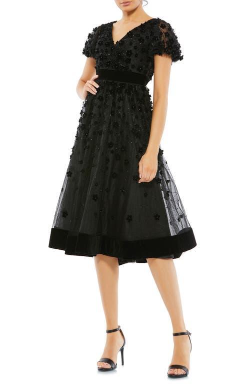 Womens Velvet Flower-Embellished Midi-Dress Product Image