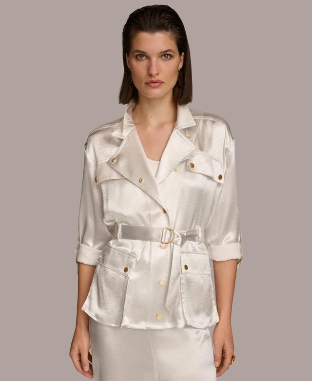 Donna Karan Womens Satin Roll-Tab Belted Jacket Product Image