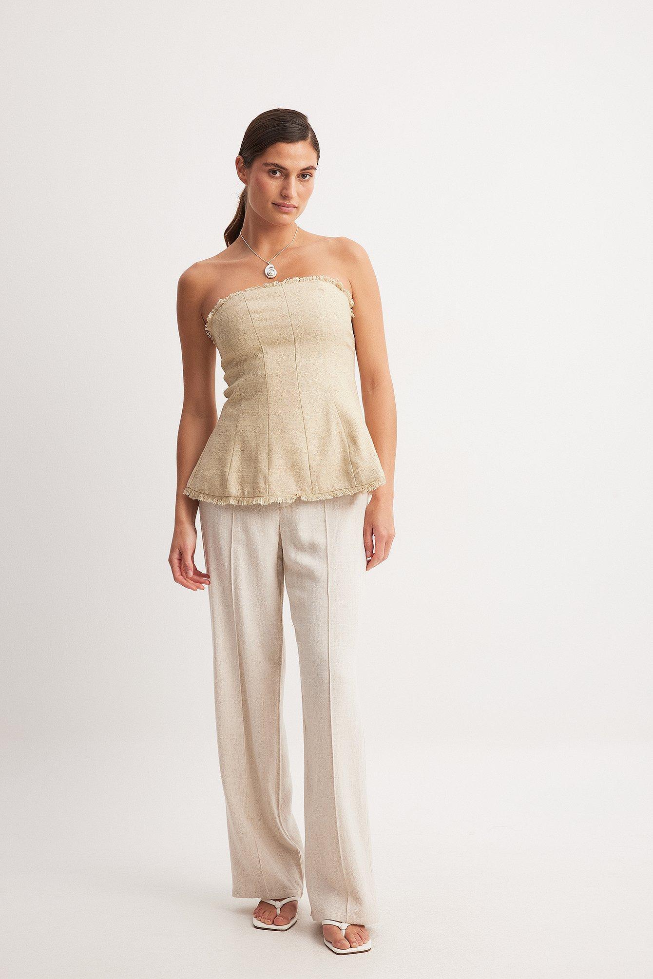 Linen Blend Straight High Waist Pants product image