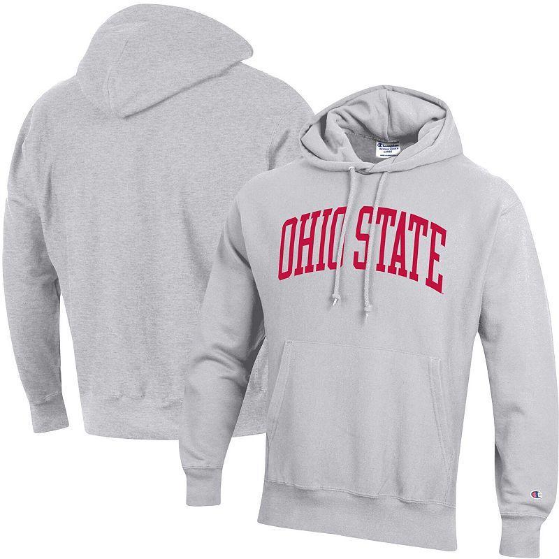 Mens Champion Heathered Gray Ohio State Buckeyes Big & Tall Reverse Weave Fleece Pullover Hoodie Sweatshirt Product Image