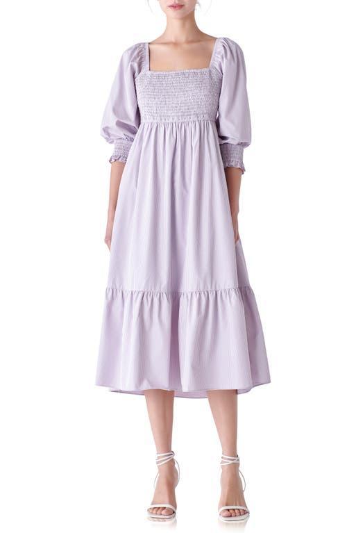 English Factory Gingham Smocked Puff Sleeve Midi Dress Product Image