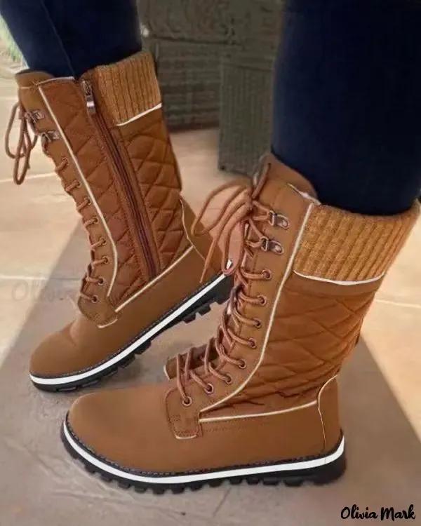 Olivia Mark – Quilted Martin Boots with Lace Up and Side Zipper Product Image