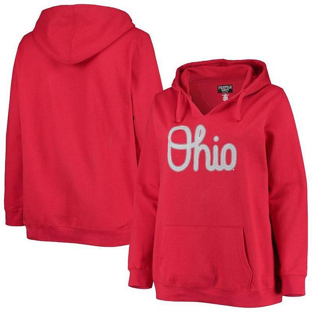 Womens Scarlet Ohio State Buckeyes Plus Size Notch Neck Team Pullover Hoodie Product Image