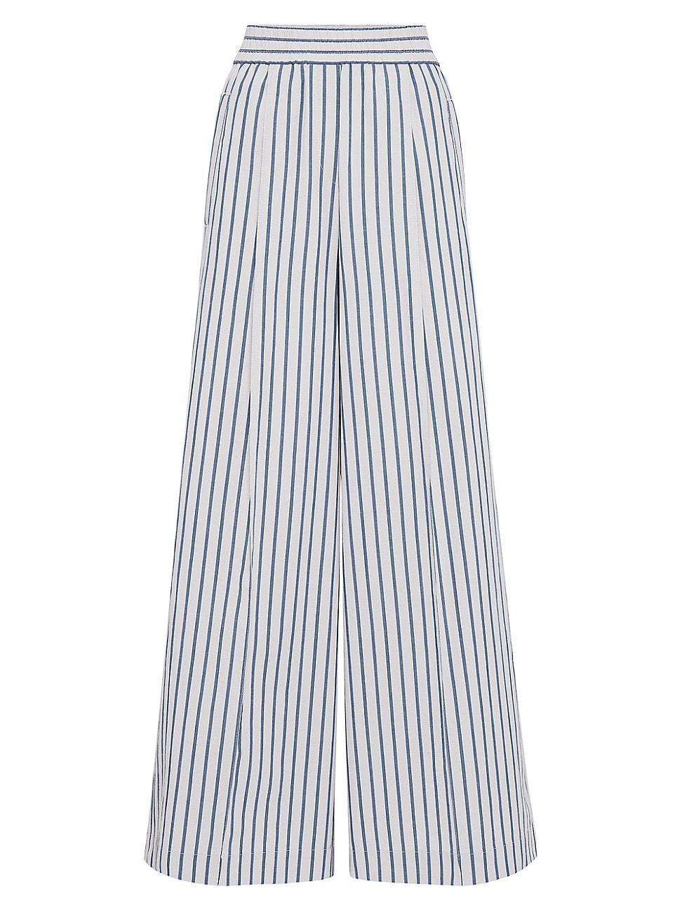 Womens Striped Cotton And Linen Wrinkled Poplin Loose Track Trousers Product Image