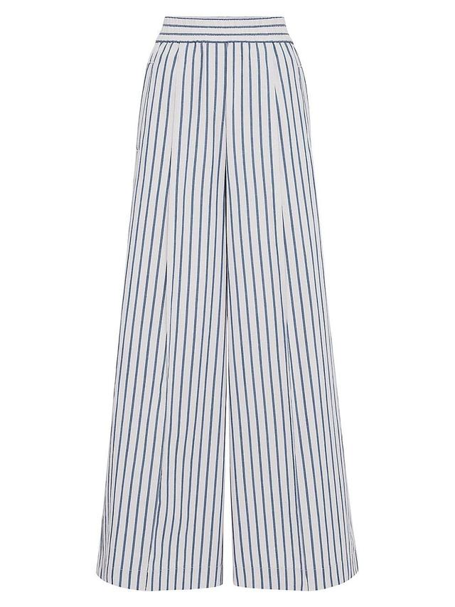 Womens Striped Cotton And Linen Wrinkled Poplin Loose Track Trousers Product Image