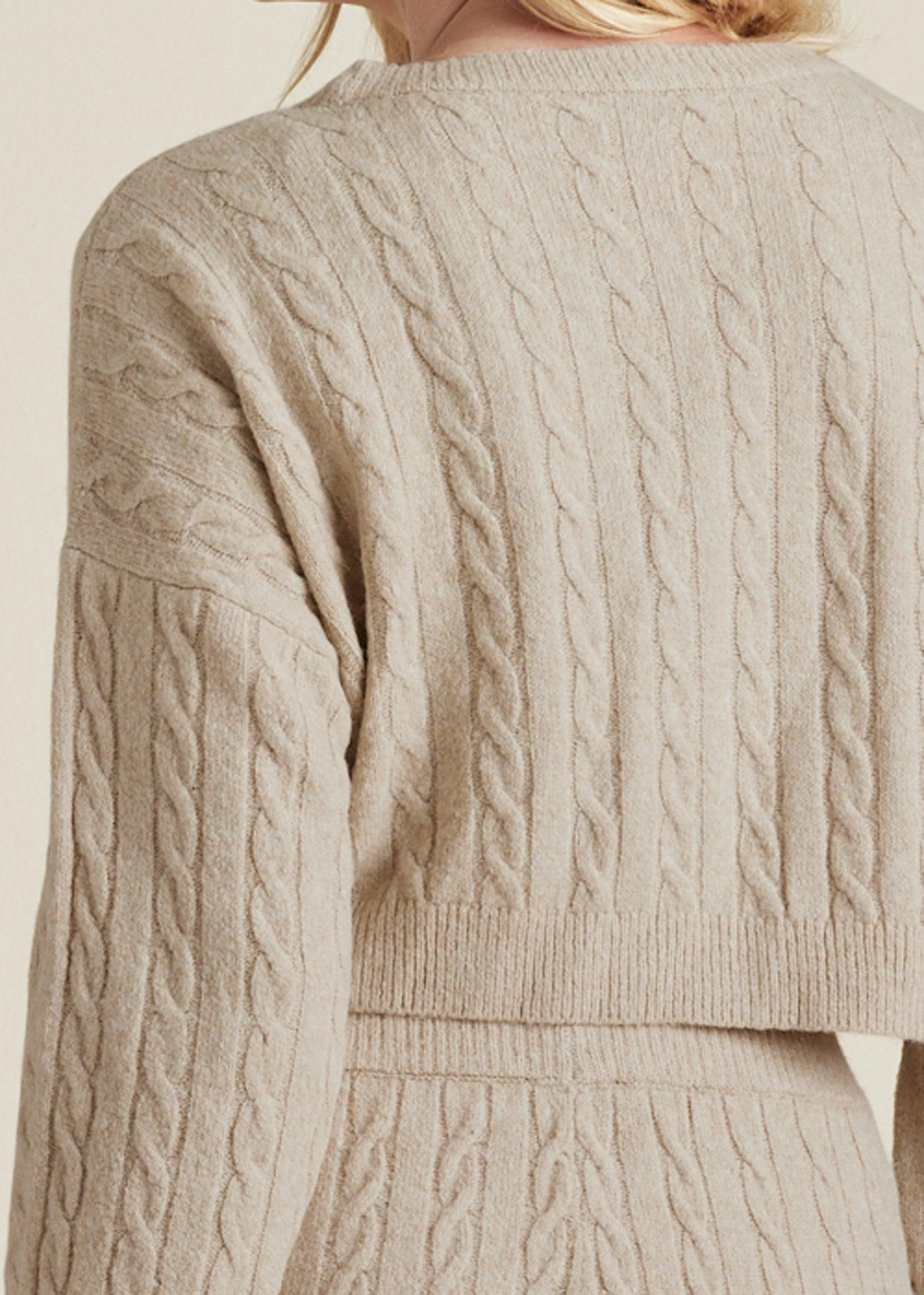 Cable Knit Cropped Sweater - Oatmeal Heather Product Image